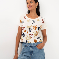 Camiseta flamê floral off white