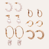 Kit de 6 pares de brincos mini argola e pérolas dourado