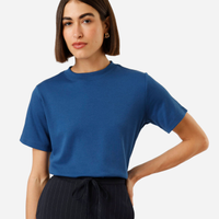 Camiseta básica feminina de algodão peruano azul