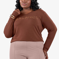 Blusa manga longa plus size marrom