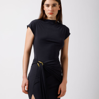 Vestido curto feminino franzido mindset preto