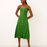 Vestido midi com linho botões verde