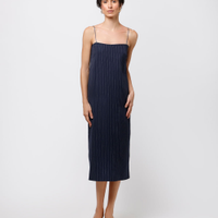 Vestido midi feminino alça fina listrado mindset azul
