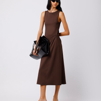 Vestido midi feminino com franzido mindset marrom