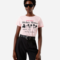 Camiseta feminina de algodão mickey rosa