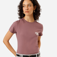 Camiseta feminina de algodão manga curta estampada rosa