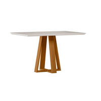 Mesa De Jantar Retangular Com Tampo De Vidro Lectus Off White E Ipê 135 Cm