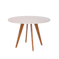 Mesa De Jantar Redonda Com Tampo De Vidro Acerola Off White E Madeira 109 Cm