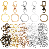 10Sets Alloy Swivel Lobster Clasp Hooks With Split Key Ring Snap Hooks For DIY Keychain Bag Hang Doll Jewelry Making Accessories