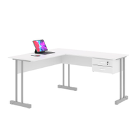 Mesa de Computador em L com Gaveta Lima Branco Cinza
