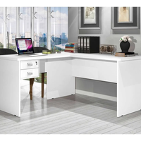 Mesa Para Escritório Trabalhar Em L Branca de Madeira Espaçosa Com 2 Gavetas e 1 Chave Tampo Reforçado Espaçosa