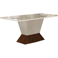 Mesa de Jantar 6 Lugares 1,60m Tampo MDF/Vidro Larissa Moveis Leifer Braúna/Off White, Reto com vidro