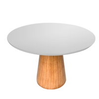 Mesa de Jantar Cone Redonda 140 cm Base Madeira Freijó Tampo Laqueado