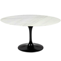 Mesa de Jantar Saarinen Oval 160x90 cm Mármore Branco Extra Base Preta