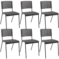 Kit 06 Cadeiras Empilhável Fixa Escritório Multiuso Base Preta Kimi P03 Preto - Lyam Decor