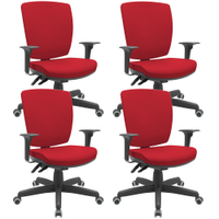 Kit 04 Cadeiras Escritório Diretor Office Giratória Preto Alta Flexi P03 Poliéster Vermelho - Lyam