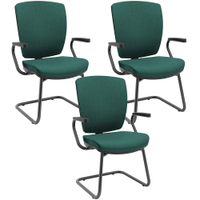 Kit 3 Cadeiras de Escritório Fixa Executiva Office Preto Slim Alta Flexi P03 Poliéster Verde - Lyam