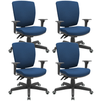Kit 04 Cadeiras de Escritório Diretor Office Giratória Preto Alta Flexi P03 Poliéster Azul - Lyam
