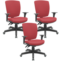 Kit 03 Cadeiras de Escritório Diretor Office Giratória Preto Alta Flexi P03 Vinil Vermelho - Lyam