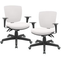 Kit 02 Cadeiras de Escritório Executiva Office Giratória Preto Baixa Flexi P03 Vinil Branco - Lyam