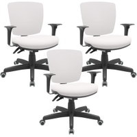 Kit 03 Cadeiras de Escritório Executiva Office Giratória Preto Baixa Flexi P03 Vinil Branco - Lyam