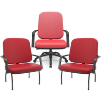 Kit Cadeira de Escritório Giratória e 2 Cadeiras Fixas Preta Magno P03 Vinil Vermelho - Lyam Decor