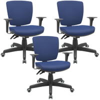 Kit 03 Cadeiras de Escritório Executiva Office Giratória Preto Baixa Flexi P03 Vinil Azul - Lyam