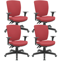 Kit 04 Cadeiras de Escritório Diretor Office Giratória Preto Alta Flexi P03 Vinil Vermelho - Lyam
