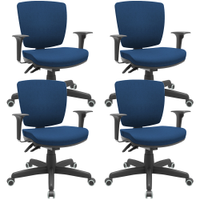 Kit 4 Cadeiras de Escritório Executiva Office Giratória Preto Baixa Flexi P03 Poliéster Azul - Lyam