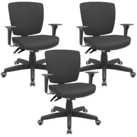 Kit 03 Cadeiras de Escritório Executiva Office Giratória Preto Baixa Flexi P03 Vinil Preto - Lyam