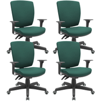 Kit 04 Cadeiras de Escritório Diretor Office Giratória Preto Alta Flexi P03 Poliéster Verde - Lyam