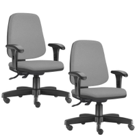 Kit 02 Cadeiras Giratórias Job L02 Diretor Executiva Couro Sintético Cinza - Lyam Decor