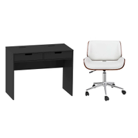 Conjunto de Mesa New Preta com Cadeira de Escritório Diretor Giratória Lauren Branca