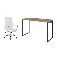 Conjunto de Mesa Studio Carvalho 120 cm com Cadeira de Escritório Diretor Giratória Cleaner Branca