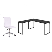 Conjunto de Mesa Kuadra II Preta 150 cm com Cadeira de Escritório Secretária Giratória Marilyn Branca