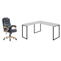 Conjunto de Mesa Kuadra II Branca 150 cm com Cadeira de Escritório Presidente Giratória com Relax Clark Preta e Dourada