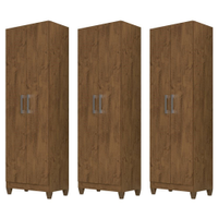 Kit 3 Armários Organizadores Multiuso Íris 2 Portas Castanho Wood - Moval