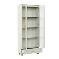 Estante Lívia com Vidro 2 Portas 1 Gaveta Off White e Dourada