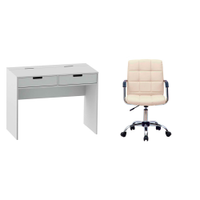Conjunto de Mesa New Branca com Cadeira de Escritório Secretária Giratória Fitz Bege