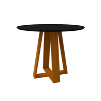 Mesa De Jantar Redonda Com Tampo De Vidro Vitoria Preta E Ype 100 Cm