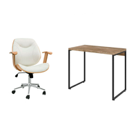 Conjunto de Mesa Studio Carvalho com Cadeira de Escritório Diretor Giratória Antonella Branca