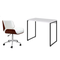 Conjunto de Mesa Studio Branca e Preta com Cadeira de Escritório Diretor Giratória Lauren Branca