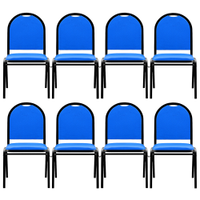 Kit 8 Cadeiras Hoteleiras Auditório Empilhável Sintético M23 Azul - Mpozenato