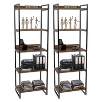 Kit 2 Estantes Livreiro Multiuso Prisma Estilo Industrial 60cm 5 Prateleiras C08 Nogal - Mpozenato