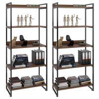 Kit 2 Estantes Livreiro Multiuso Prisma Estilo Industrial 80cm 5 Prateleiras C08 Nogal - Mpozenato