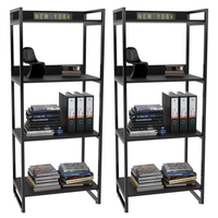 Kit 2 Estante Livreiro Multiuso Prisma Estilo Industrial 60cm 4 Prateleiras C08 Preto Onix - Mpozenato