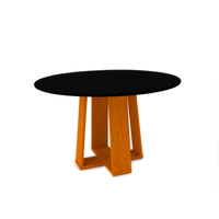 Mesa De Jantar Redonda Com Tampo De Vidro Isabela Ipê E Preta 135 Cm
