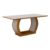 Mesa De Jantar Retangular Com Tampo De Vidro Maia Off White E Imbuia