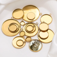 10 Pcs Golden Stainless Steel Round Blank Base Charms Tray 6-30mm Cabochon Cameo Base Setting Jewelry Making Supplies DIY Crafts