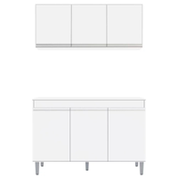 Armário Aéreo Andréia e Balcão Gabinete sem Tampo Manu 120cm Branco - AJL Móveis